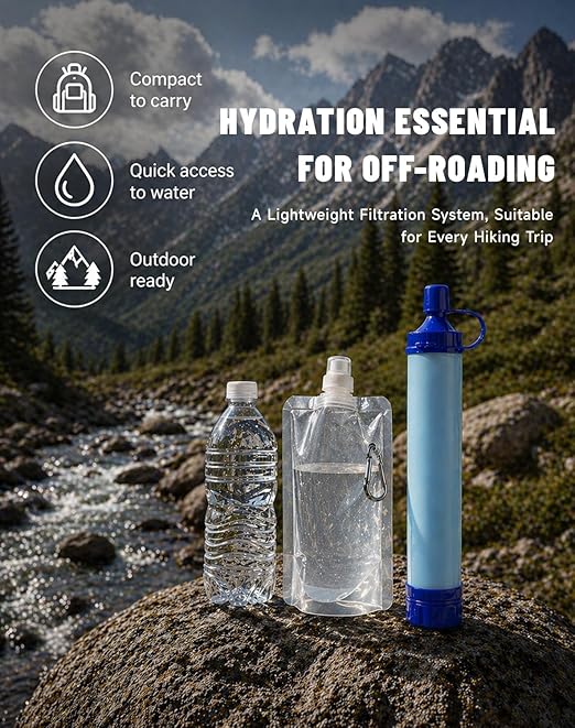Water Filter, Portable Water Filter Straw, Emergency Survival Filtration System, Lightweight Personal Water Purifier, Includes 480ml Reservoir & Tube, for Hiking, Camping, Travel (3)