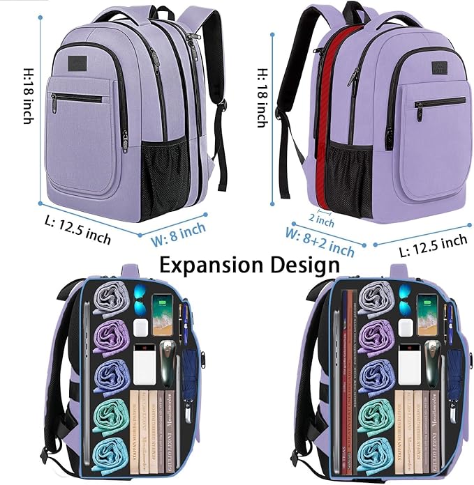 MATEIN Travel Backpack for Women, Expandable 15.6 inch Laptop Backpack, Large Anti Theft Business Computer Bag Water Resistant College Computer Bag Gift for Women Men, Purple