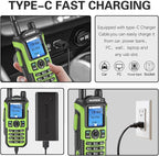 BAOFENG GMRS Handheld Radio Ham Radio Long Range GM21 Rechargeable Walkie Talkies,NOAA Weather Receiver GM-15 PRO 999 Channels Green Two Way Radio with USB-C Charger for Survival Gear Hunting,2 Pack