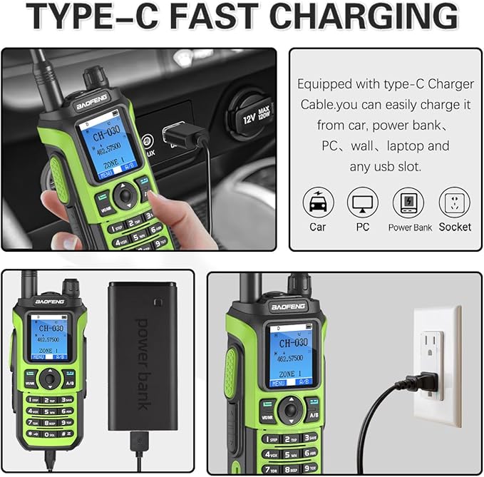BAOFENG GMRS Handheld Radio Ham Radio Long Range GM21 Rechargeable Walkie Talkies,NOAA Weather Receiver GM-15 PRO 999 Channels Green Two Way Radio with USB-C Charger for Survival Gear Hunting,2 Pack