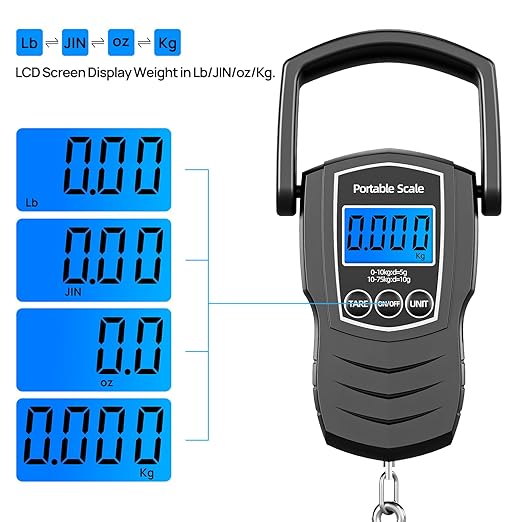 75Kg/165Lb Digital Luggage Scale for Travel, Fishing Weight Scale Unit with 1.5M Measuring Tape, Suitcase Weight Unit Can Switch Kg/Lb/Jin/Oz 4 Units, with Hook, Battery Included