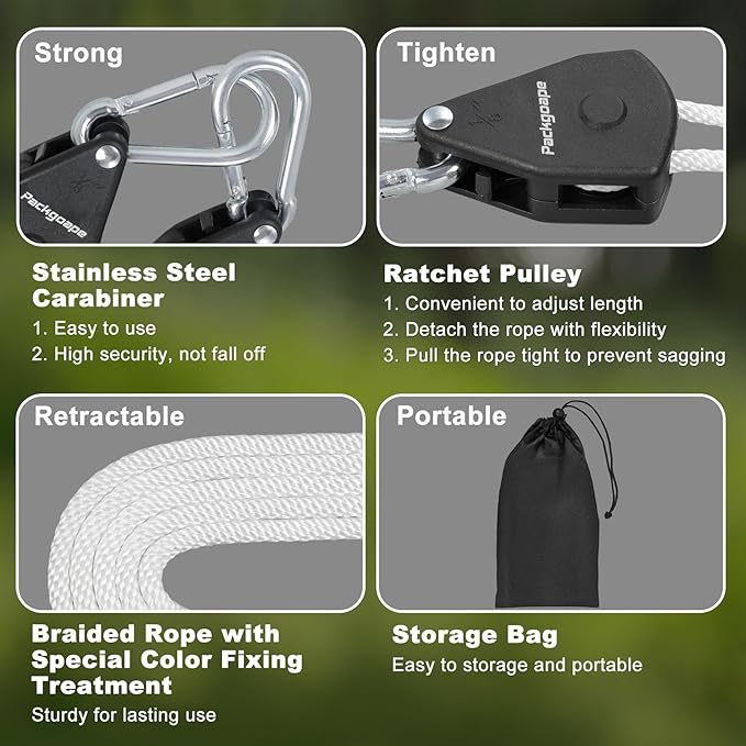 Retractable Travel Clothesline, Portable Clothes Line with Heavy Duty Pulleys & Carabiners, Windproof Clothes Drying Rope for Outdoor Camping, Travel, Indoor Home Use (White, 19 Feet Long)