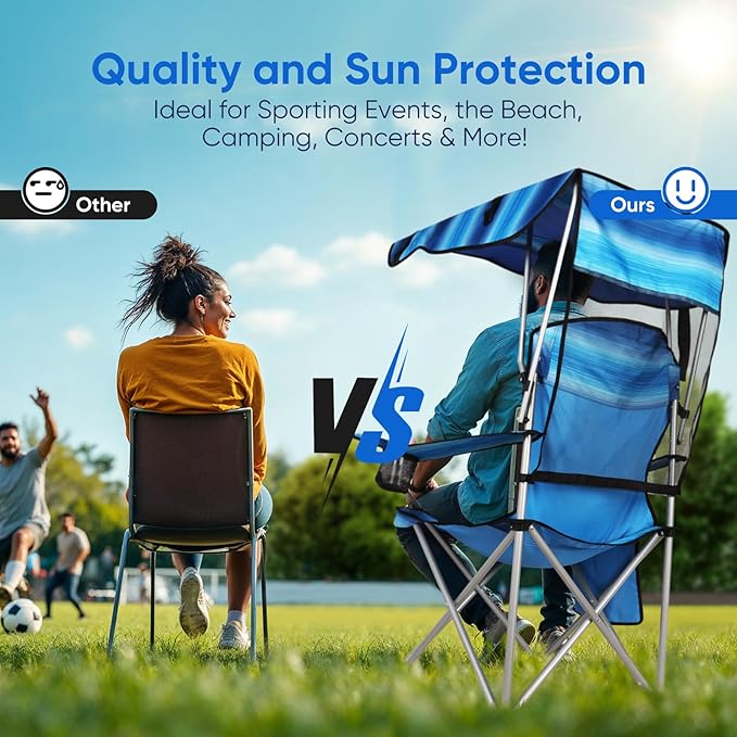 VTOY Portable Camping Chair with Canopy - Folding Chair with Canopy, Durable 600D Oxford Canopy Chair for Camping, Beach, Picnics, Fishing & Sports