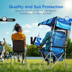 VTOY Portable Camping Chair with Canopy - Folding Chair with Canopy, Durable 600D Oxford Canopy Chair for Camping, Beach, Picnics, Fishing & Sports