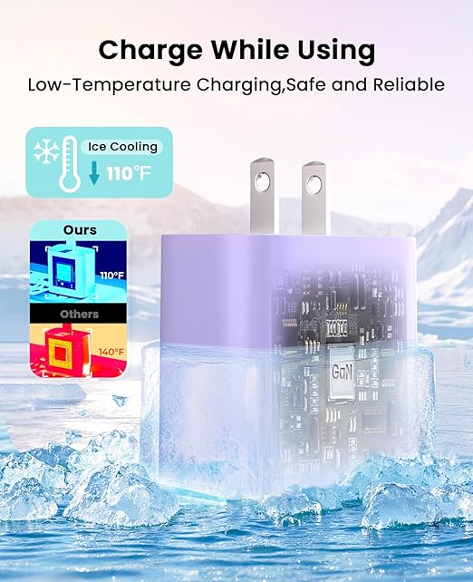FEEL2NICE iPhone Charger Fast Charging 2 Pack Type C Wall Charger Block with 2 Pack [6FT&10FT] Long USB C to Lightning Cable for iPhone 14/13/12/12 Pro Max/11/Xs Max/XR/X,AirPods Pro,Purple