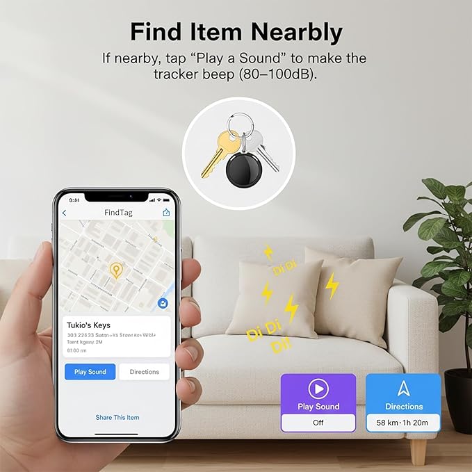 Car Tracker Compatible with Apple Find My(iOS Only)Mini Item GPS Tracking Device with Hidden Magnetic Case Anti Theft Locator No Subscription Global Network Waterproof for Vehicles Trucks Fleet Assets