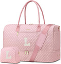 Letter Weekender Bags for Womens - Duffle Bag with Shoe Compartment Personalized Overnight Bag with Toiletry Bag Duffel Bags for Gym Hospital Bags Gift for Women Pink (Letter L)