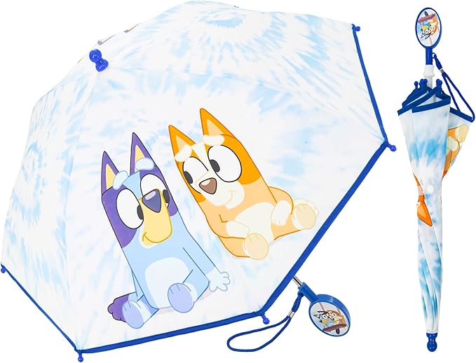 Bluey Umbrella for Toddlers and Kids, Waterproof and Bingo Canopy, Character Handle, Wrist Strap, 29 Inch