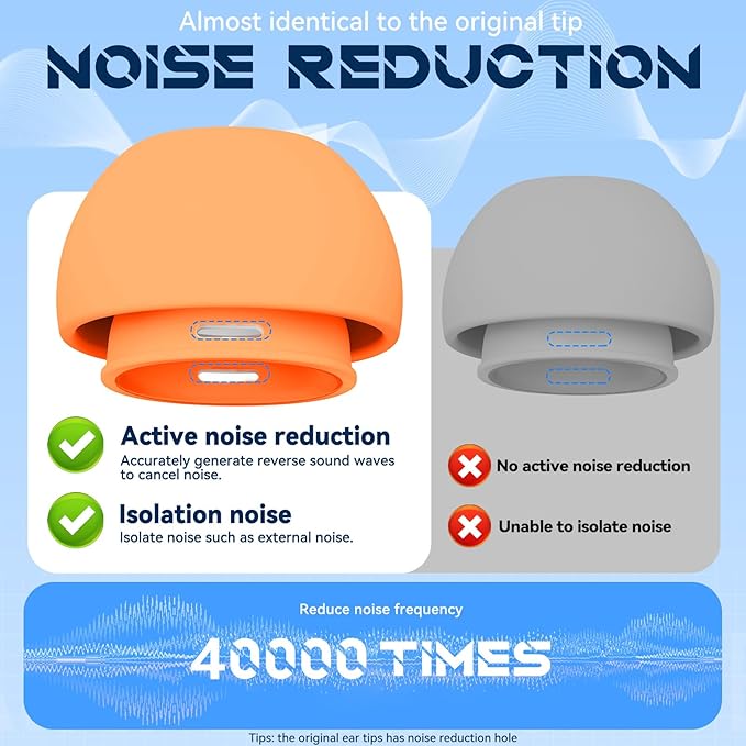 4 Pairs Replacement Ear Tips for AirPods Pro 2nd/1st Generation with Portable Storage Box & Cleaner Pen,Noise Reduction Holewith & Built-in dust Guard Screen,Silicone EarTips(Orange)