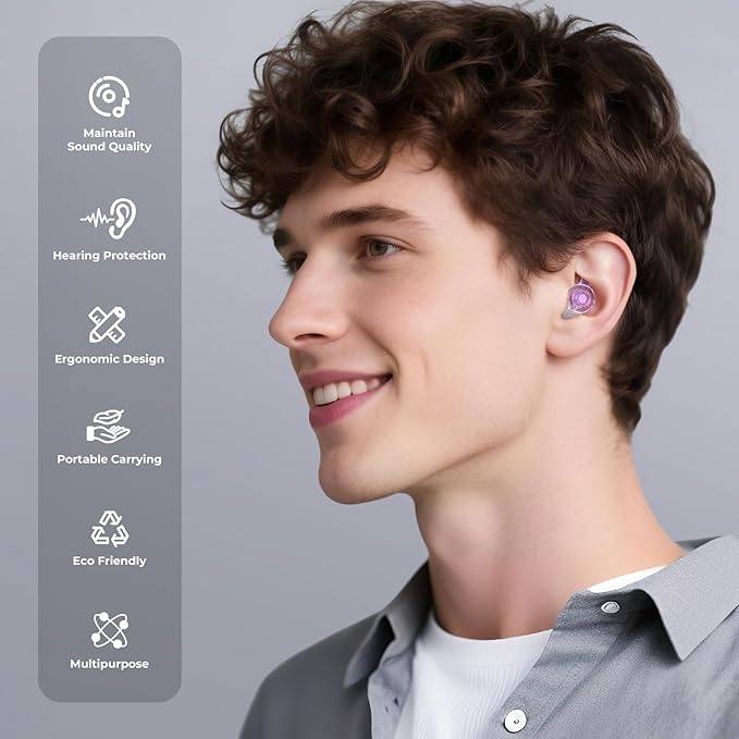 Yawsoy Concert Ear Plugs, 2 Pairs High Fidelity Ear Plugs with Acoustic Filter, Noise Reduction for Musicians