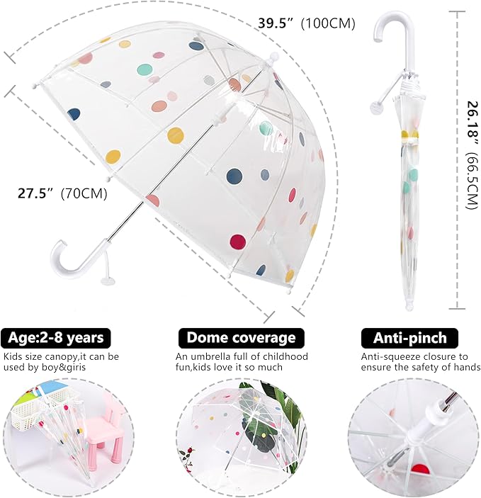 Kids Clear Umbrella for Rain Dome Bubble Umbrellas Windproof for Kids Boys and Girls