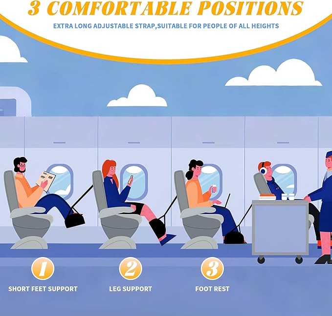 Airplane Foot Hammock,Airplane Footrest,Desk Feet Hammock to Relax Your Feet,Portable Foot Hanger for Airplane Travel Accessory for Long Trip w/Memory Foam&Hardboard,Ideal for Pain and Swelling Relief