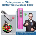 Battery-Free Digital Luggage Scale, 110lbs/50kg Portable Handheld Hanging Scale for Luggages, Suitcases, Backpacks & Bags, Easy Weighing for Travel, No Need Batteries (Pink)