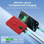 6 in 1 Magnetic Portable Charger for iPhone with Built-in Cables, 10800mAh 25W PD Fast Charging Power Bank, 6 Outputs Travel Essential Battery Pack for iPhone 17/16/15/14/13/12,Apple Watch (Red)