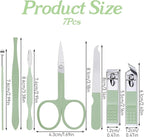 Manicure Set, 7 Pcs Professional Nail Clippers Scissors Pedicure Tools Kit, Carbon Steel Travel Nail Care Clippers with Green Leather Bag, 7 in 1 Portable Travel Grooming Kit for Women Men (Green)