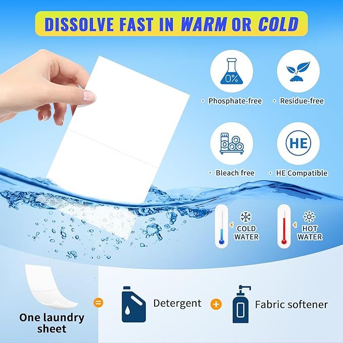 FIXSMITH Laundry Detergent Sheets - 100 Loads (50 Sheets) Fragrance Free - Hypoallergenic,Unscented,Eco Friendly Laundry Detergent Strips Concentrated Travel Detergent Sheets.Plastic-Free,Liquidless