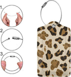 2 Pack Luggage Tags for Suitcases, PU Leather Bag Tag with Privacy Cover Address Card Travel Essentials-Gold Leopard Cheetah