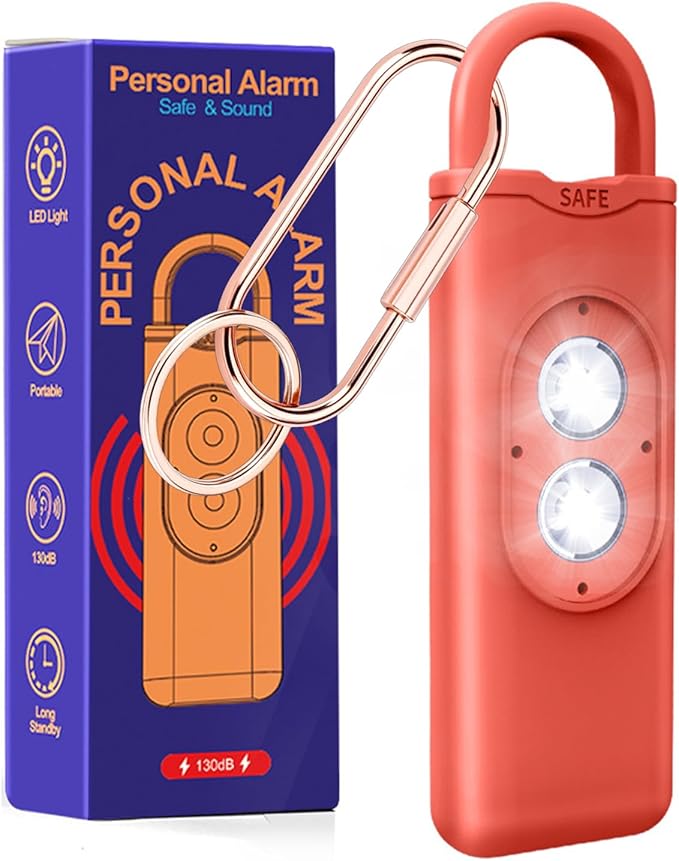 Halo-Siren Alarm, HaloSiren Personal Safety Alarm - Travel Safe Alarm with 130db Loud and LED Strobe Light, Safety Keychain Compatible with Bags, Keys, Backpacks (Orange)