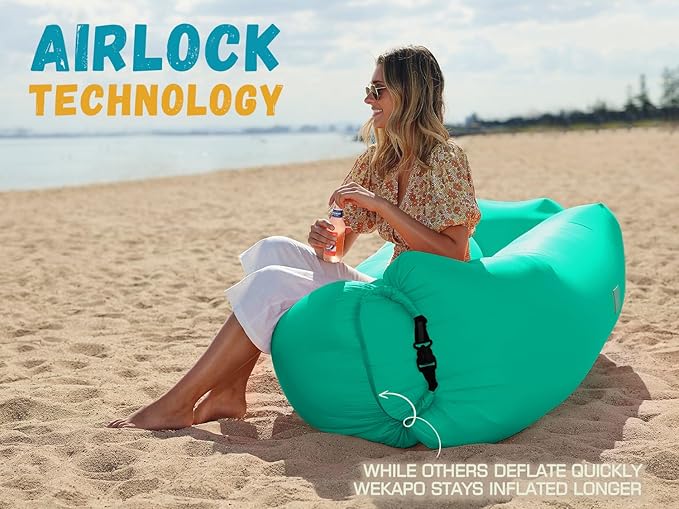 WEKAPO Inflatable Couch Air Lounger Chair - Camping & Beach Accessories, Portable Blow up Sofa for Hiking, Lawn, Indoor/Outdoor Movies & Music Festivals. Lightweight and Easy to Set Up Air Hammock