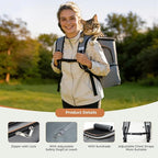Lekereise Cat Backpack Expandable Pet Carrier Backpack for Small Cats and Dogs, Airline-Approved Foldable Dog Carrier Backpack with Inner Safety Leash, Grey