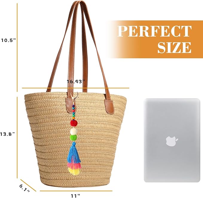 Trifabricy Beach Bags for Women, Large Beach Bag, Woven Straw Tote Bags Waterproof, Weaving Swim Shopping Travel Bag