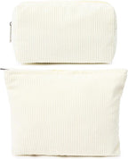 SOIDRAM 2 Pieces Corduroy Makeup Bag Large Corduroy Cosmetic Bag Capacity Canvas Mix Travel Toiletry Bag Organizer Cute Makeup Brushes Aesthetic Accessories Storage Bag for Women