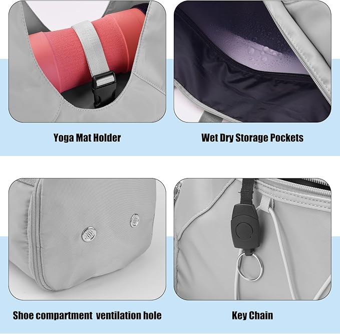 Forestfish Gym Bag For Women With Yoga Mat Holder & Shoe Compartment & Wet Dry Storage Pocket & Adjustable Strap