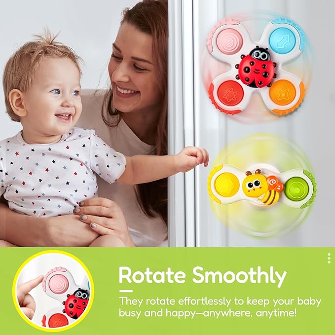 ALASOU 3PCS Pop Suction Cup Spinner Sensory Airplane Travel Toys for 1 Year Old Boy Girl Infant Toddlers|Novelty Spinning Tops 12 18 Months|1 2 Year Old Boy Birthday Gift|Baby Bath Toy Kids Ages 1-3