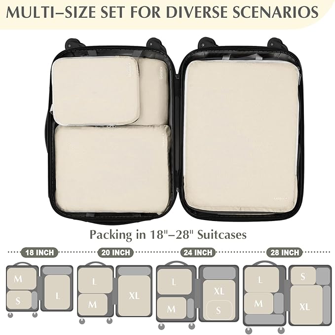 Gonex Compression Packing Cubes, 4pcs Expandable Storage Travel Luggage Bags Organizers (Cream)