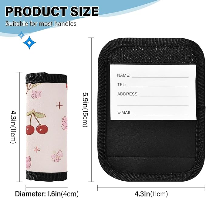 Bow Cherry Floral Luggage Handle Wrap for Suitcase Luggage Tags Handle Covers Identifiers Soft Decorations Travel Accessories 2 Pack