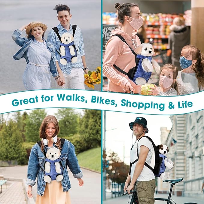 Dog Backpack Carrier, Front Pocket for Essentials, Pet Sling Front Backpack for Small Medium Dogs 10-16 Lbs, Legs Out, Adjustable Wearable Puppy Chest Travel Bag, Easy-Fit for Hiking/Walking/Camping