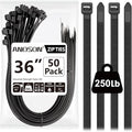 Large Zip Ties 36 inch (50 Pack), Long Zip Ties Heavy Duty with 250 lb Tensile Strength, Big Cable Ties, Black, by ANOSON