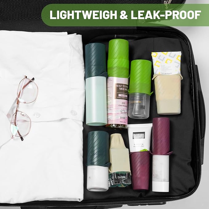 Mrsdry Bottle Covers for Travel, Leak Proofing, Travel Size Container Silicone toiletry sleeves, Leak Locks Travel Accessories for Shampoo Wash Body Bottles and other beauty and personal care(8pcs)