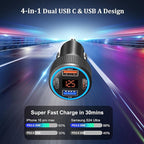 USB C Car Charger, Costyle 65W Dual USB-C & USB-A Multi Port Cigarette Lighter Adapter with Voltmeter QC/PD 3.0 Fast Charging 12V Car Phone Charger for iPhone 17 16 15 14 13 12 Pro Max Samsung(Black)