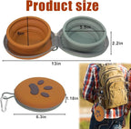 Collapsible Dog Bowls, 2-in-1 Silicone Pet Food and Water Bowl with Carabiner, Portable Double Compartment Dish for Travel, Camping, Hiking Puppy Essentials (Green Brown)