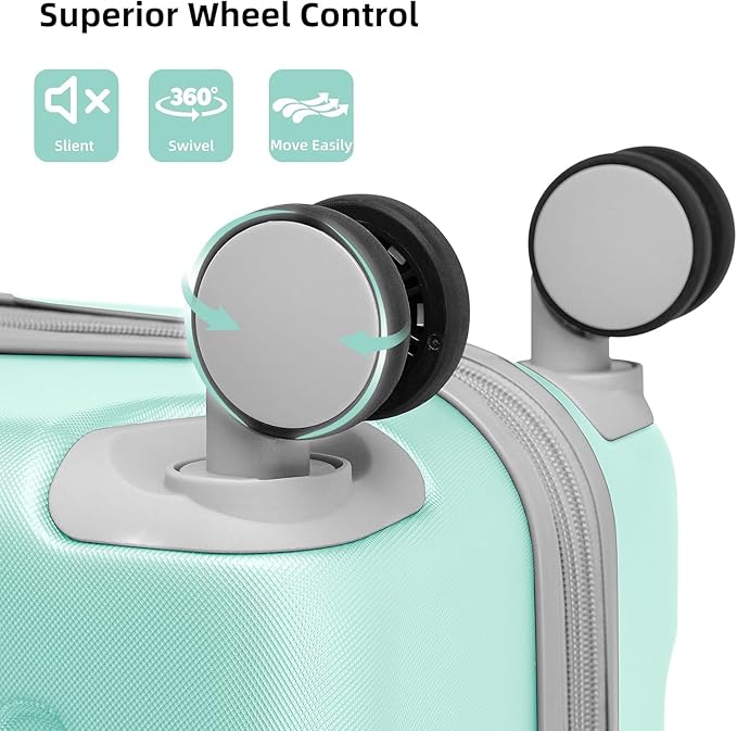 6 Piece Luggage Sets with Bags, Lightweight Expandable Checked Luggage Sets, Hardshell ABS Spinner Wheels Carry on Suitcase with TSA Lock, for Travel, Women Men (Mint Green, 18/20/24/28inch+2bags)