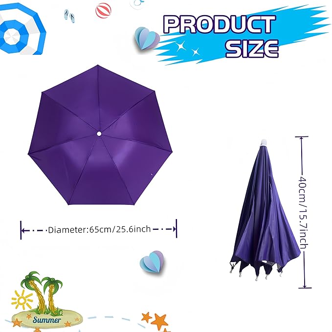 3 Pack Umbrella Hat, Sports Head Umbrella Hats for Adult Women, 26" Diameter Folding Waterproof Rainbow Fishing Headwear for Outdoor Party Beach Hiking