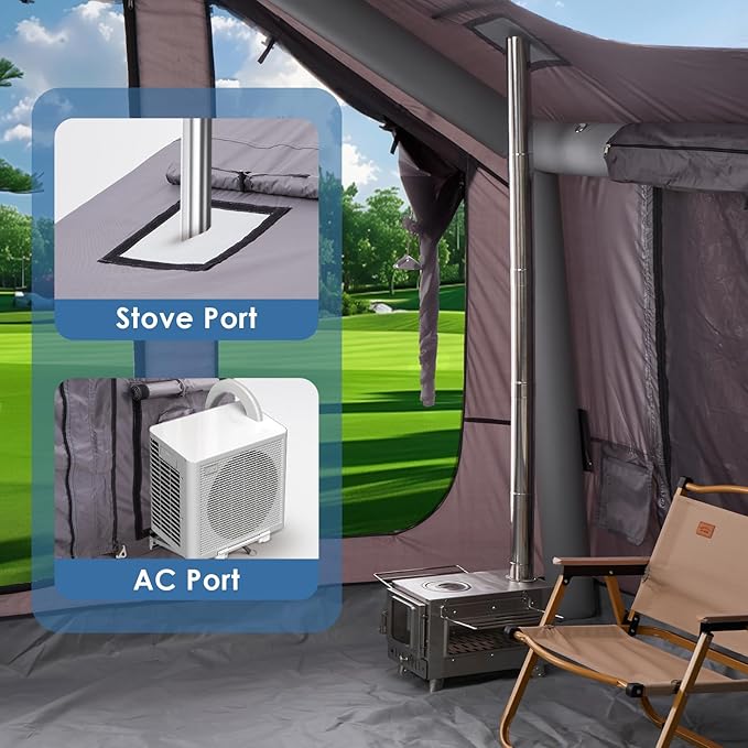 Inflatable Camping Tent with Electric Air Pump - 420D Heavy Duty Oxford - 5 Min Auto-Inflation - Panoramic Stargazing Skylight - 4 Season Luxury Glamping Cabin, 4-10 Person Multiple Sizes