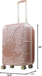 FUL Disney Minnie Mouse 25 Inch Rolling Luggage, Textured Hardshell Suitcase with Wheels, Rose Gold