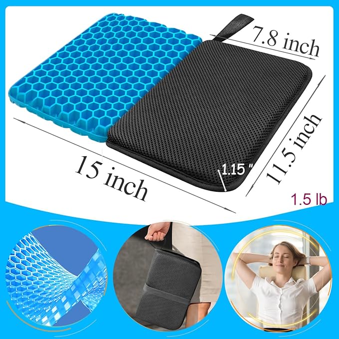 masteymoh Foldable Seat Cushion (15.7" x 11.8") Portable Gel Seat Cushion for Travel with Honeycomb Design, Portable Travel Cushion for Camping, Stadium, Garden, Park Bench or Airplane Seat
