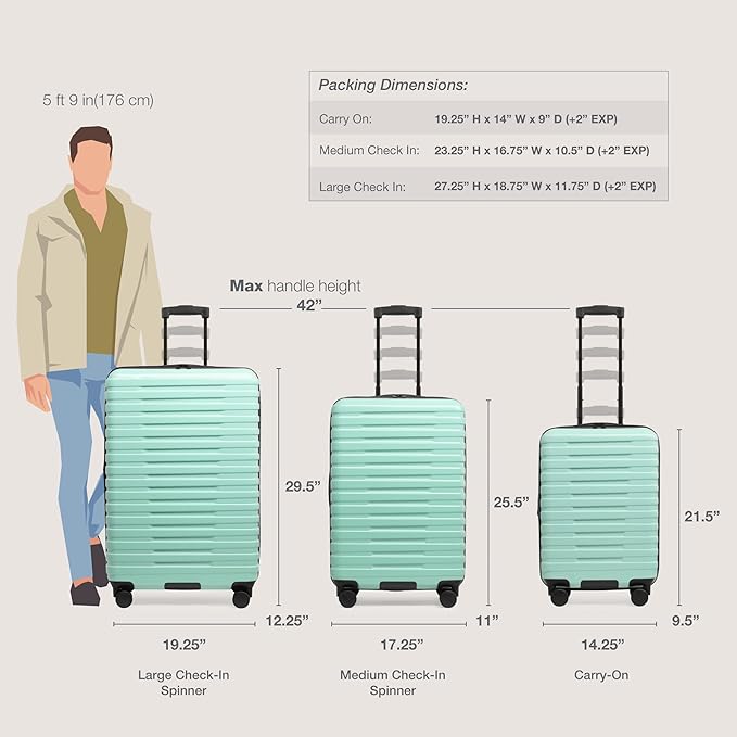 U.S. Traveler Boren Expandable Hardside Rugged Travel Luggage with 8 Spinner Wheels, Mint, 3-Piece Set