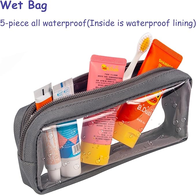 Remobia Hicol TSA Approved 5-Piece Diaper Bag Organizer Pouch Set Clear Waterproof TPU Kids Toiletry Storage Set Travel Packing Clutch Cube Bags for Baby Nursing (Grey)