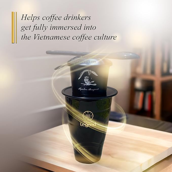 TRUNG NGUYEN LEGEND Vietnamese Pour Over Filter Set, Traditional Phin Drip Coffee Maker, Portable Reusable Coffee Press (Black)