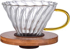 Gute Glass Coffee Dripper/Filter - Cone Glass Pour Over Coffee Dripper with Bamboo Stand & Handle, 1-4 Cups Drip Coffee Maker Funnel Accessories for Home, Office