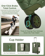 Somago Expandable Carry On luggage with Shock-Absorbing Braking Spinner Wheels Moon Star Design Hard Shell Suitcase with Cupholder TSA Lock (Army Green,Expandable 20 Inch)