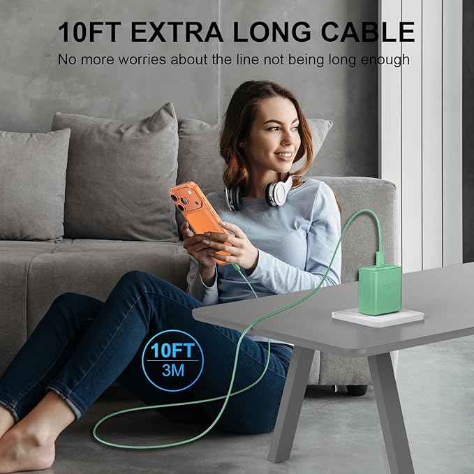 Phone 17 16 Pro Max Charger Fast Charging, 45W USB C Phone 17 16 Super Fast Charger Block with 10ft Long Type C Charging Cable Cord for i.Phone 17 Pro Max/17 Pro/17 Air/17/16/16Pro/16 ProMax-Pink