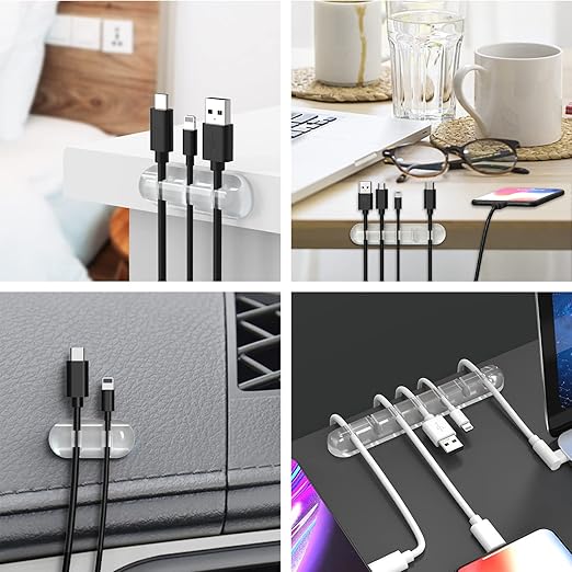 INCHOR Cord Organizer, Clear Cable Clips Cable Management, Cable Organizers USB Cable Holder Wire Organizer Cord Clips, 2 Packs Cord Holder for Desk Car Home and Office (5, 3 Slots)