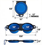 Collapsible Dog Bowls with Carabiner, Double Portable Travel Pet Bowls for Food and Water, Foldable Silicone Dog Bowl for Walking, Hiking, Camping, Small Medium Dogs and Cats, Blue