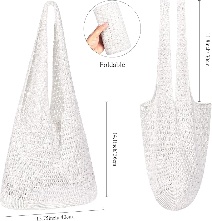 WantGor Crochet Bags, Beach Mesh Tote Bag Womens Shoulder Shopping Handbag Casual Travel Totes Bag Foldable Hobo Bags