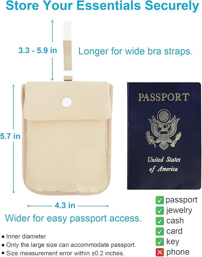 RFID-Blocking Travel Bra Wallet, Hidden Money Pouch with Adjustable Elastic Strap, Ideal Secret Pocket Protect Your Passport Credit Cards Valuables